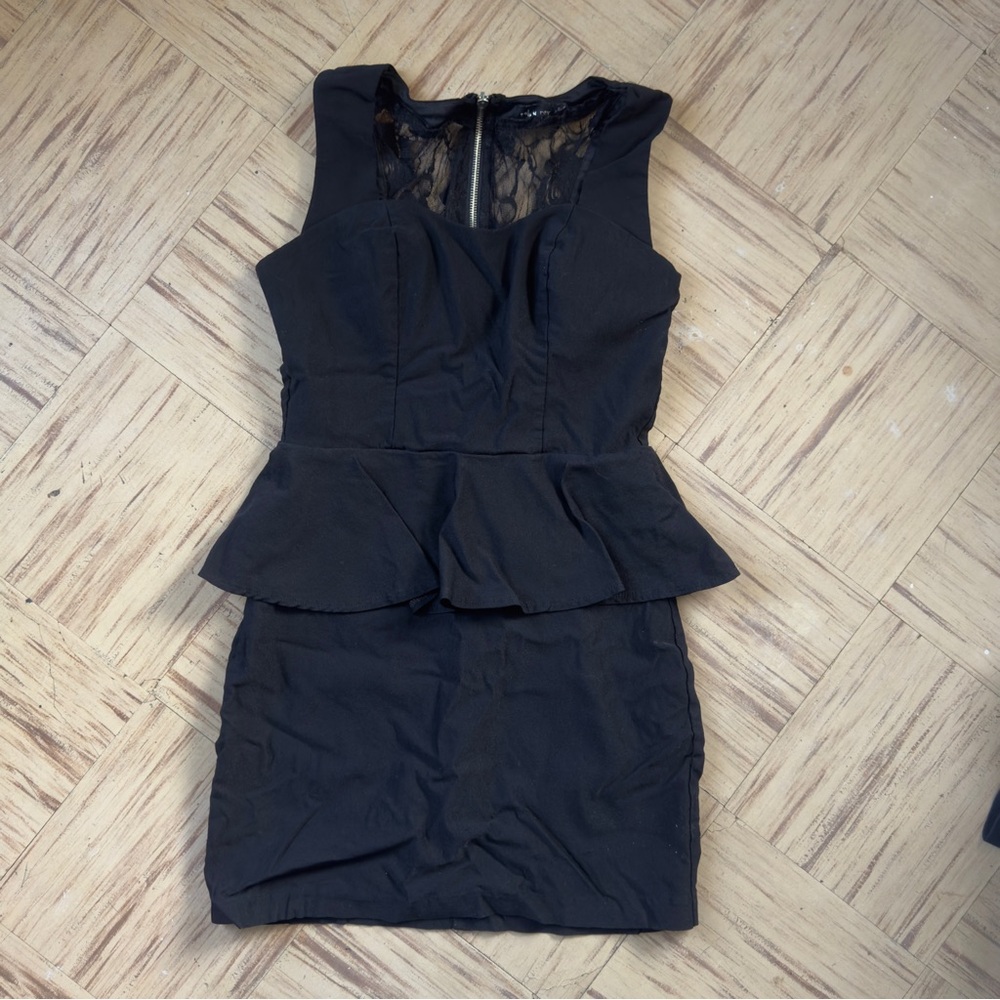 Ruby Rox Black Lace-Back Peplum Bodycon Dress